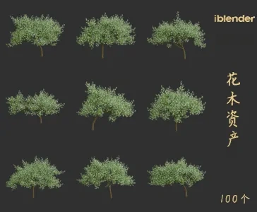blender开花树木资产库景观植物花卉3D模型007