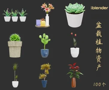 blender盆栽植物资产库景观植物花卉3D模型006