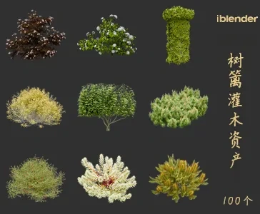 blender树篱灌木资产库景观植物花卉3D模型003