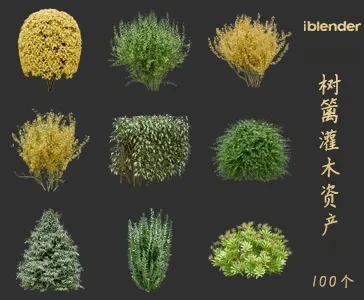 blender树篱灌木资产库景观植物花卉3D模型011