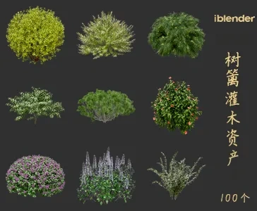 blender树篱灌木资产库景观植物花卉3D模型018