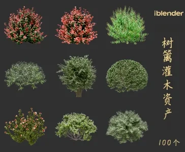 blender树篱灌木资产库景观植物花卉3D模型019