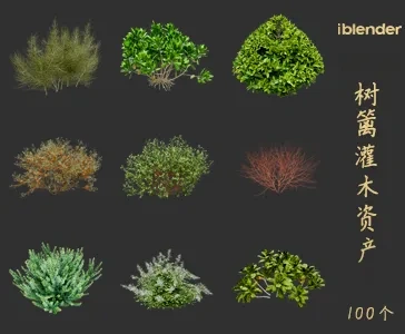 blender树篱灌木资产库景观植物花卉3D模型020