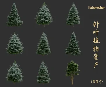 blender针叶植物资产库景观植物花卉3D模型005