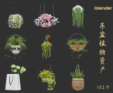 blender吊盆植物资产库景观植物花卉3D模型002