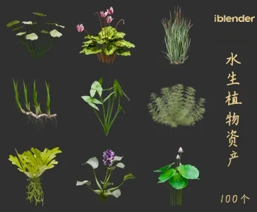 blender水生植物资产库景观植物花卉3D模型001