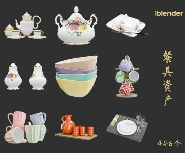 餐具Blender资产库-厨房设备用品3D模型