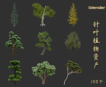 blender针叶植物资产库景观植物花卉3D模型013