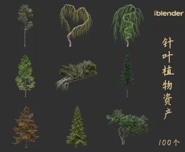 blender针叶植物资产库景观植物花卉3D模型017