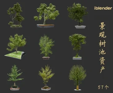 blender景观树池资产库景观植物花卉3D模型