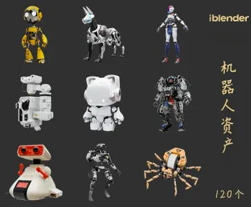 093机器人Blender资产库-角色动物3D模型