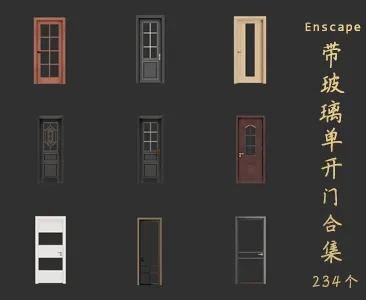 带玻璃单开门SU草图大师sketchup模型免费下载T135